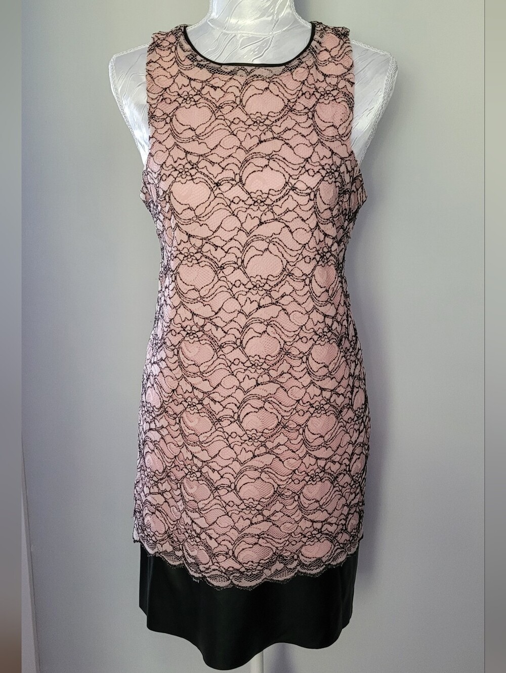 Design Lab Lord & Taylor Blush Pink Lace Midi Dress with Black Underlay